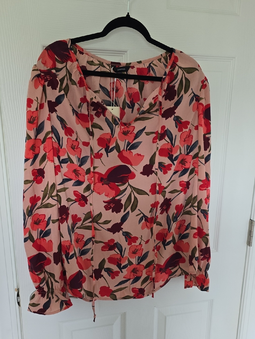 DOKOTOO Pink Floral Tie-Neck Blouse